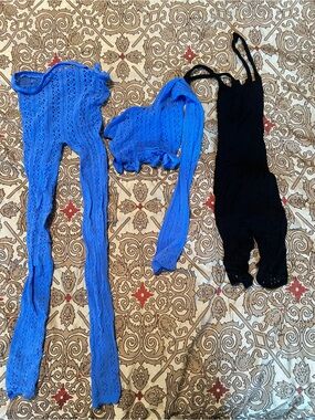 Blue Knot Two-Piece Set Lingerie + Black Knit Coverup One Size Fit All
